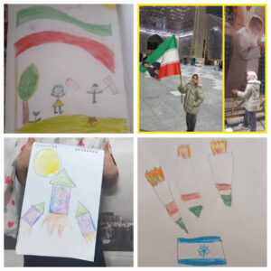 شرکت در پویش وطنم دوستت دارم با ارسال نقاشی های زیبا توسط نوآموزان کودکستان شهید غیوری در جنگ رمضان کودکستان شهید غیوری سال تحصیلی 1405-1404